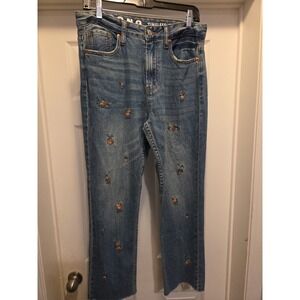 SONG Timeless Fit Women's Denim 11/30 Distressed Straight Leg Embroidered Flower